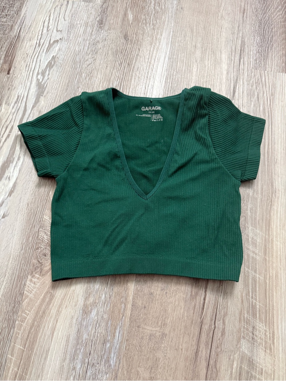 Garage Dark Green Ribbed V-Neck Crop Top